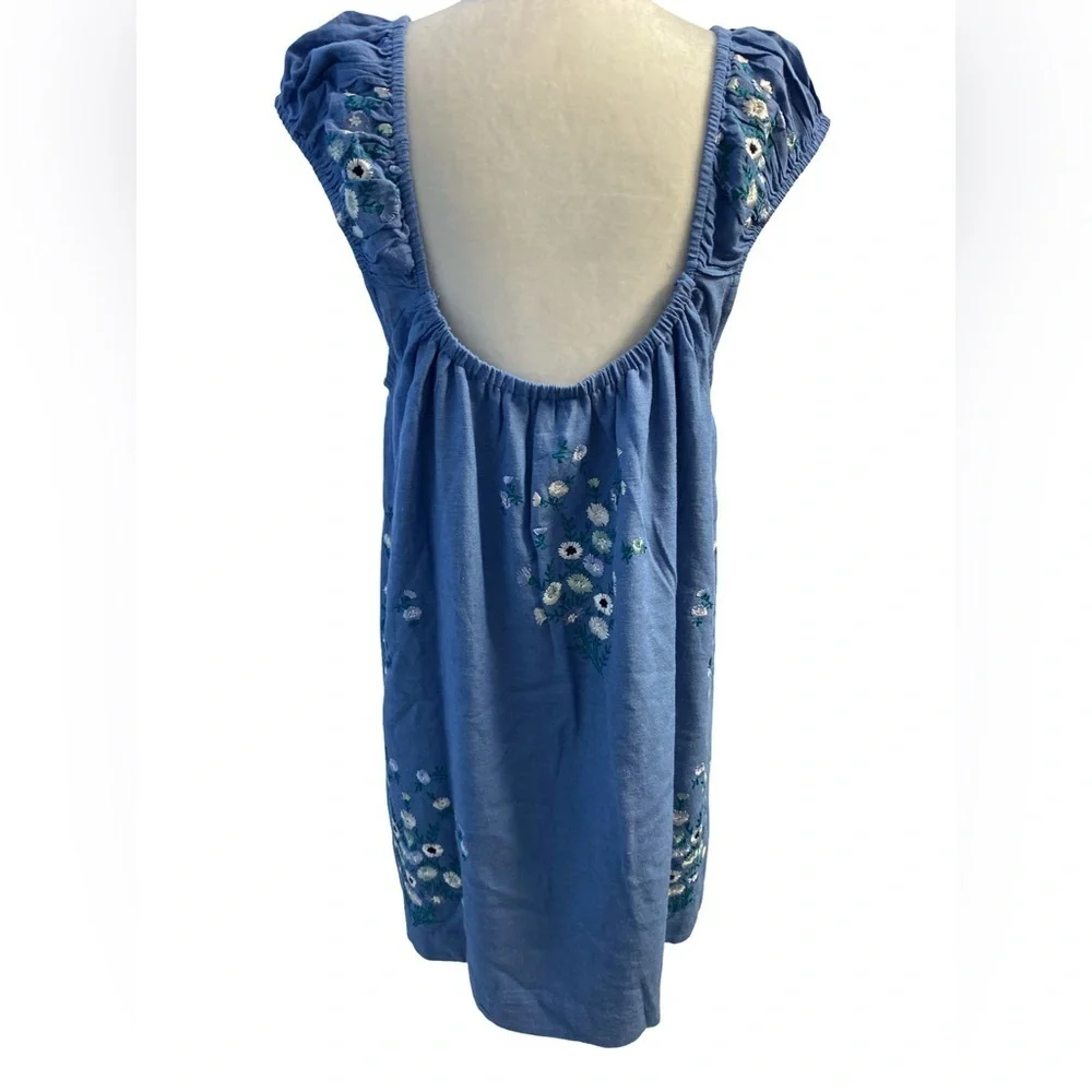 Free People Wildflower Mini Dress Size M Pit 21 Linen Cotton Embroidered - Picture 10 of 14